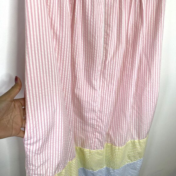 Saybury Vintage 80s Pastel Striped Half Zip Pockets Lounge Comfy Muumuu Dress - Picture 5 of 9